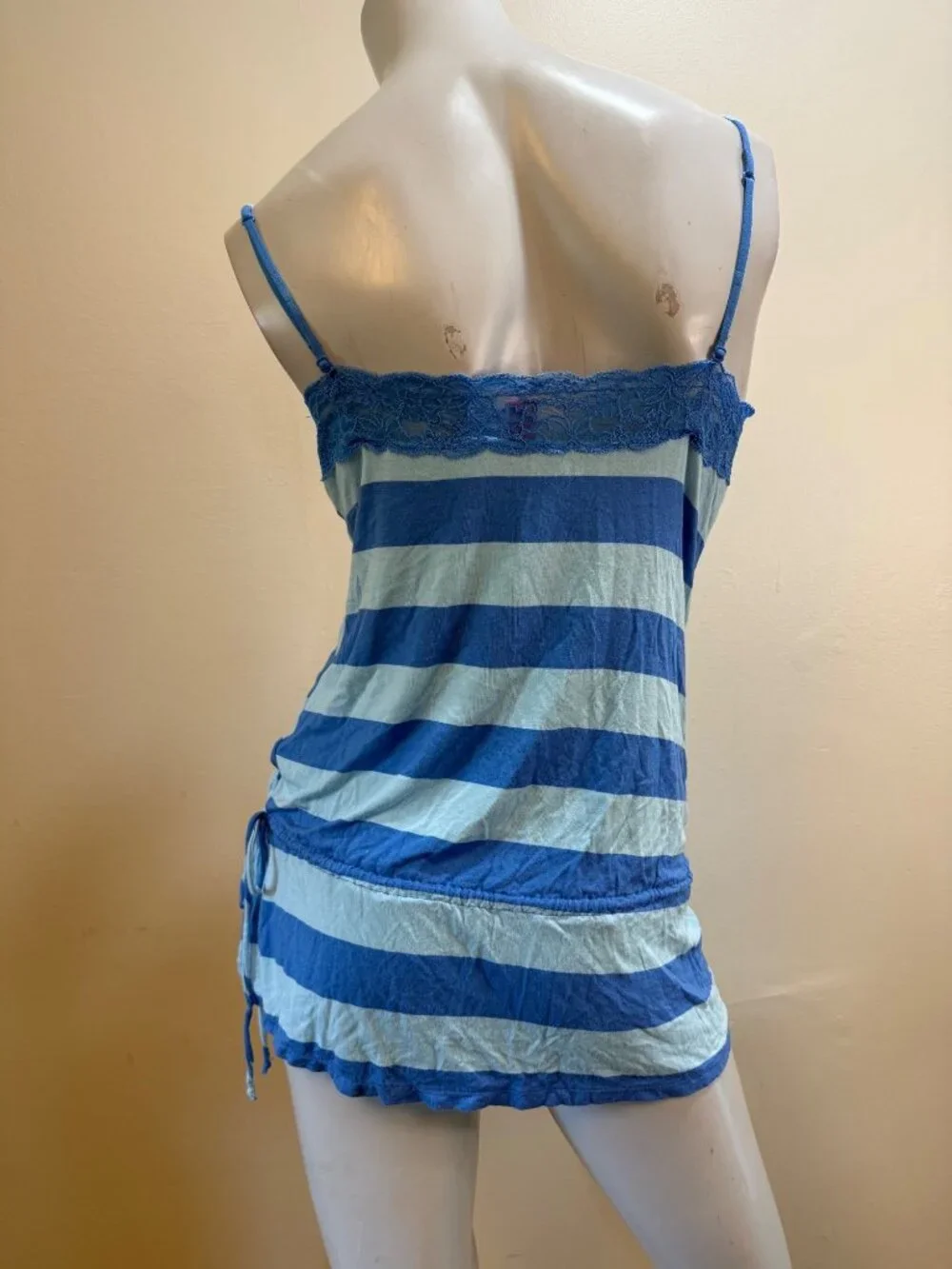 Vintage VS Pink Y2K Striped Lacey Cami Top Coquette Drawstring Babydoll Cami M/L